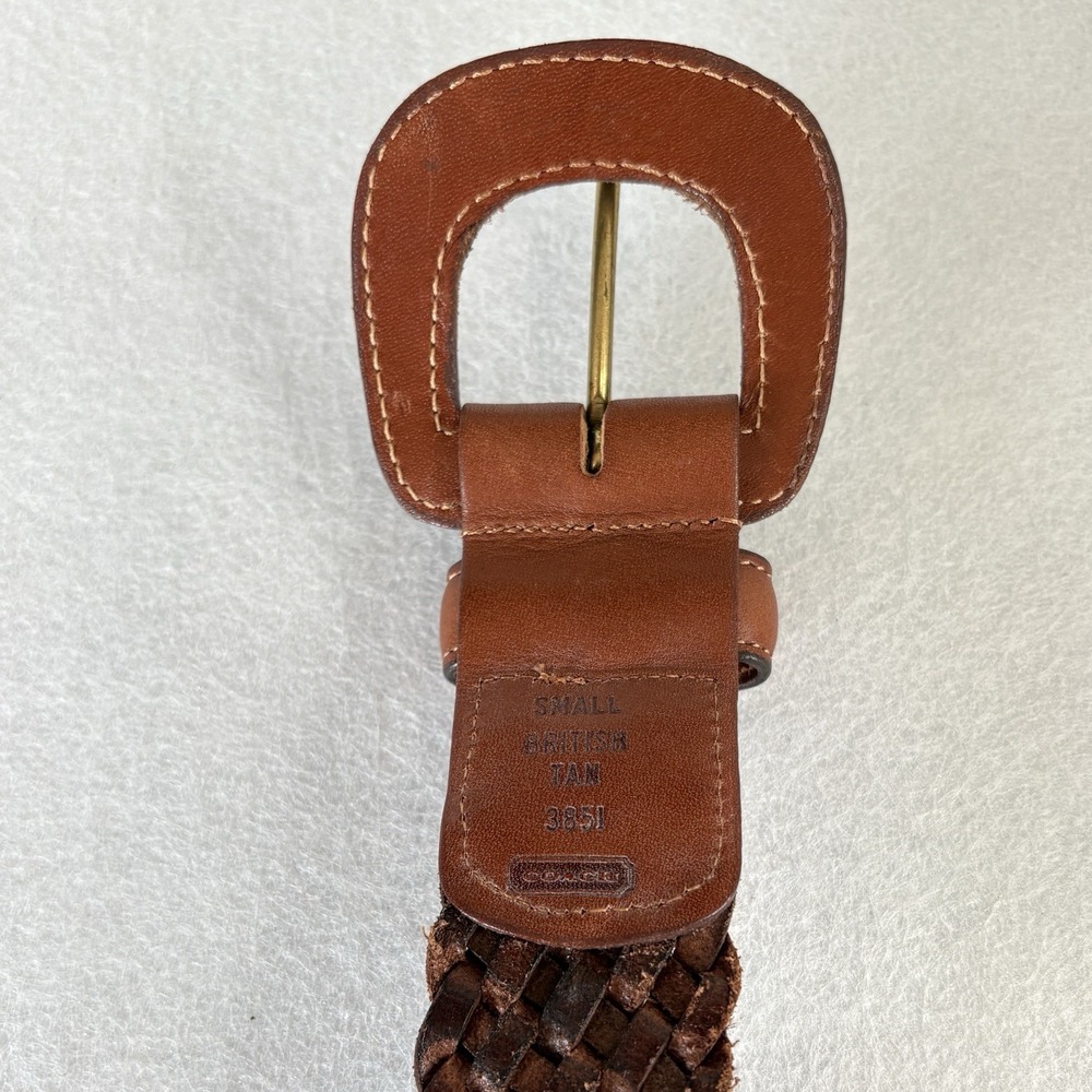 VTG Coach Leather Braided Belt 3851 S Preppy Woven Boho British Tan Buckle 31" L - Picture 8 of 9